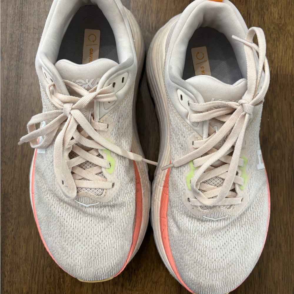 Hoka White and Pink Athletic Running Shoes